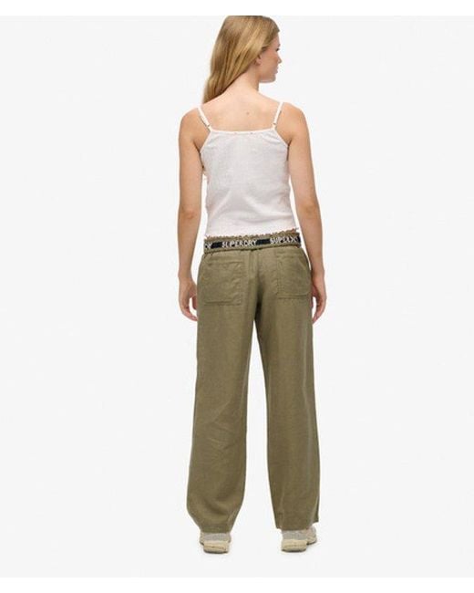 Superdry Linnen Broek Met Trekkoord in het Green