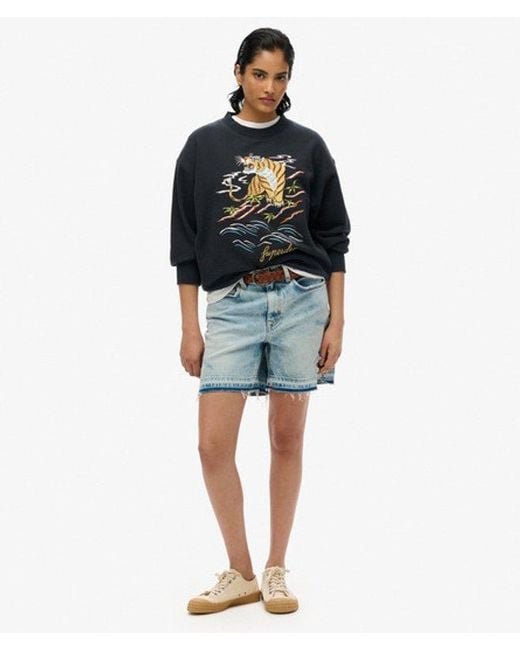 Superdry Black & Co Suika Embroidered Loose Crew Sweatshirt