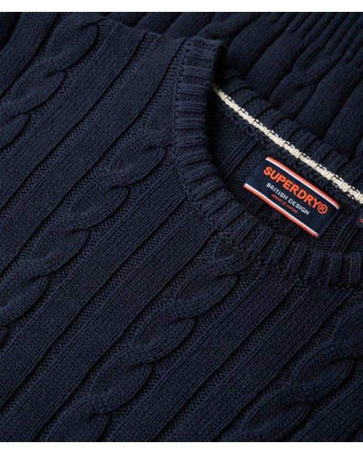 Superdry Blue & Co Cotton Classic Cable Knit Crew Jumper for men