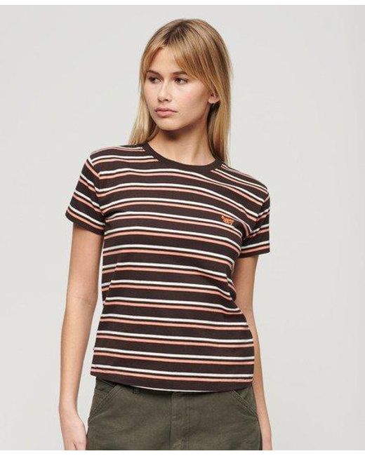 Superdry Brown Ladies Slim Fit Essential Logo Striped Fitted T-shirt
