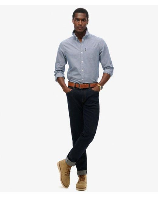 Superdry Blue Essentials Long Sleeve Oxford Shirt for men