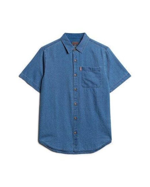 Superdry Vintage Loom Overhemd Met Korte Mouwen Grootte: Xl in het Blue voor heren