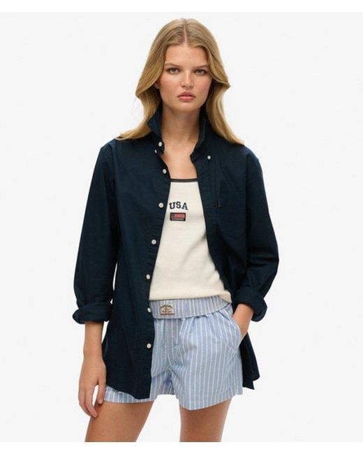 Superdry Blue Oversized Essentials Oxford Shirt