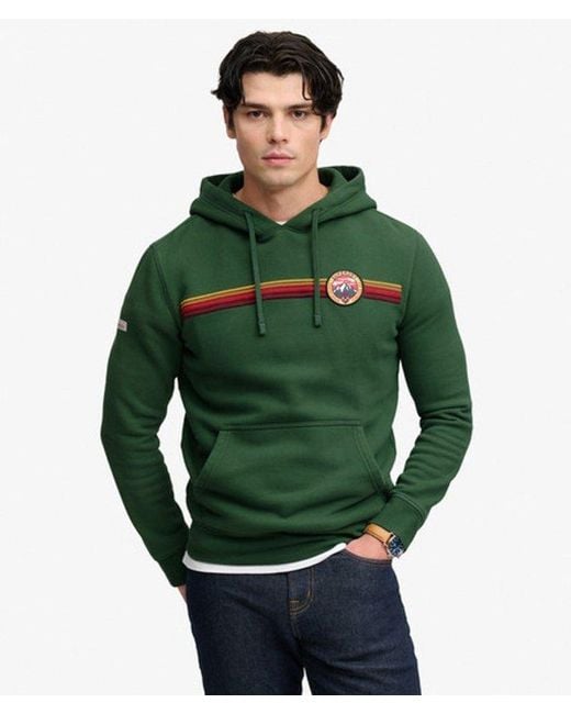Superdry Green Outdoors Stripe Logo Hoodie for men