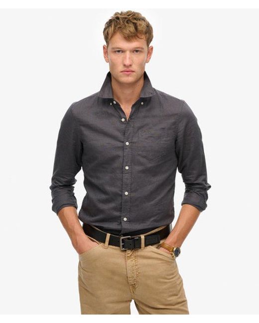 Superdry Gray & Co Cotton Linen Long Sleeve Shirt for men