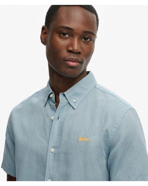 Superdry Blue & Co Cotton Linen Short Sleeve Shirt for men