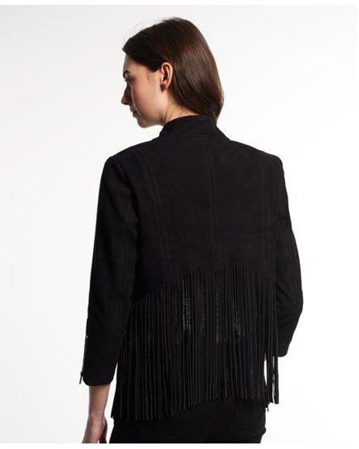 Superdry Black Neonomad Fringe Jacket Suede