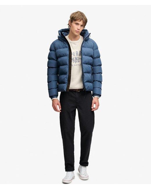 Superdry Blue & Co Hooded Sports Puffer Jacket for men