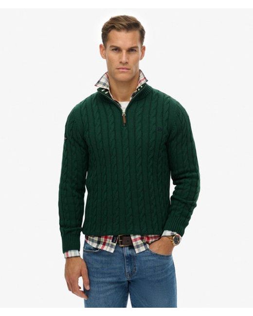 Homme Pull À Demi-Zip En Maille Torsadée En Coton Bio Taille Superdry pour homme en coloris Green