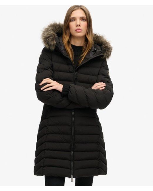 Superdry Black & Co Slim Fit Fuji Faux Fur Hood Mid Length
