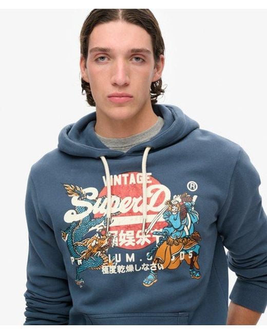 Superdry Blue & Co Graphic Print Tokyo Vintage Logo Hoodie for men