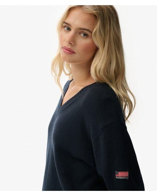 Superdry Oversized Trui Met V-hals in het Blue