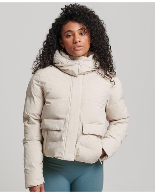 Superdry Sport Train Boxy Puffer Jacket Beige in Natural | Lyst