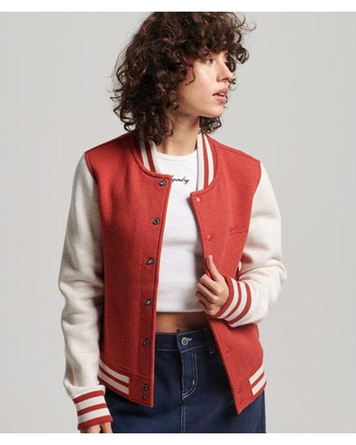 Superdry Red & Co Vintage Logo Jersey Bomber Jacket