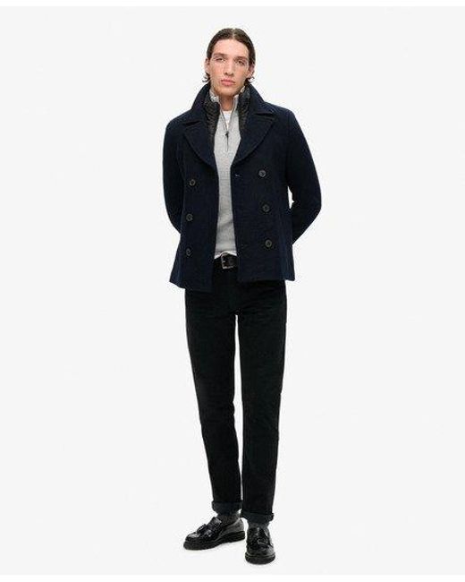 Superdry Classic 2 In 1 Wool Pea Coat in Blue for Men Lyst