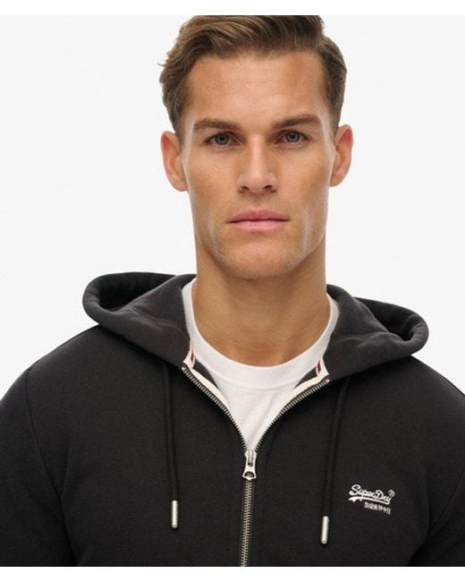 Superdry Black Essential Logo Zip Hoodie Half Brushed for men