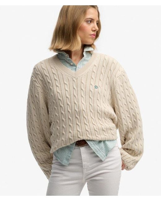 Superdry Natural & Co Oversized V Neck Cable Jumper