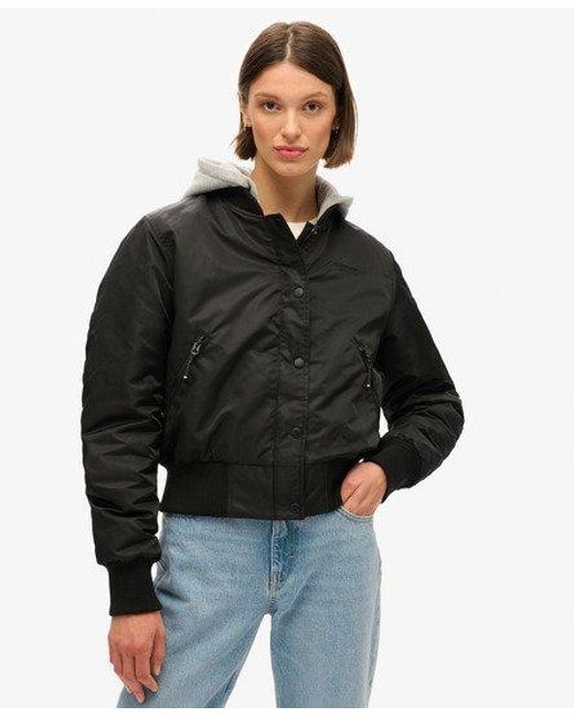 Superdry Black Hooded Bomber Jacket