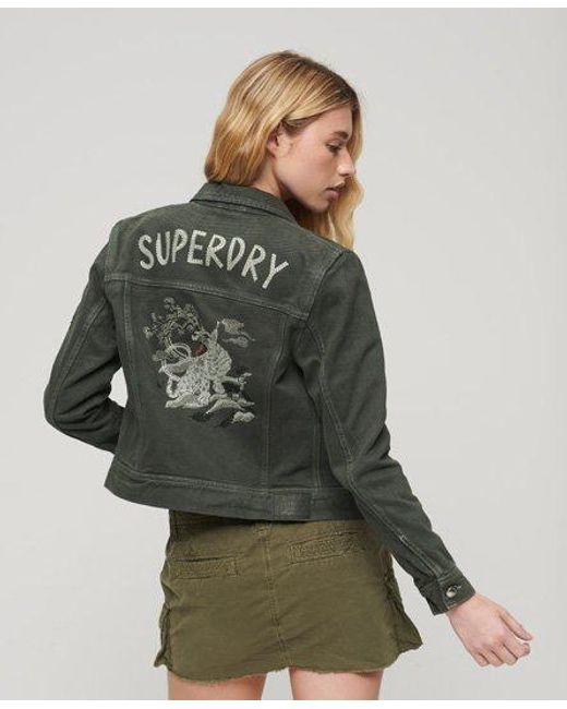 Superdry Green Boxy Fit Embellished Graphic St Tropez Workwear Crop Jacket