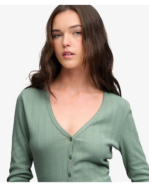Superdry Green & Co Athletic Essential Pointelle Cardigan