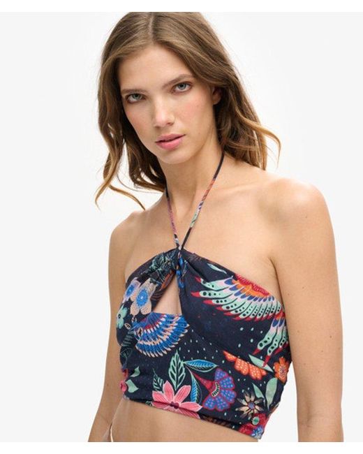 Superdry Kort Geweven Topje Met Uitsnijdingen in het Blue