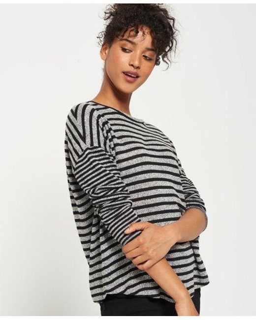 Superdry Gray Parisian Slouch Top Marl Stripe
