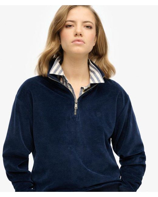 Superdry Blue & Co Velour Half Zip Sweatshirt