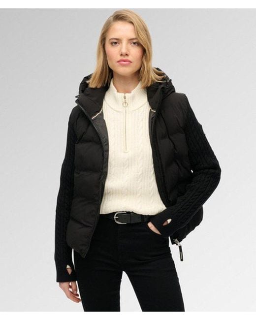 Superdry Black & Co Cable Knit Sleeve Hybrid Jacket