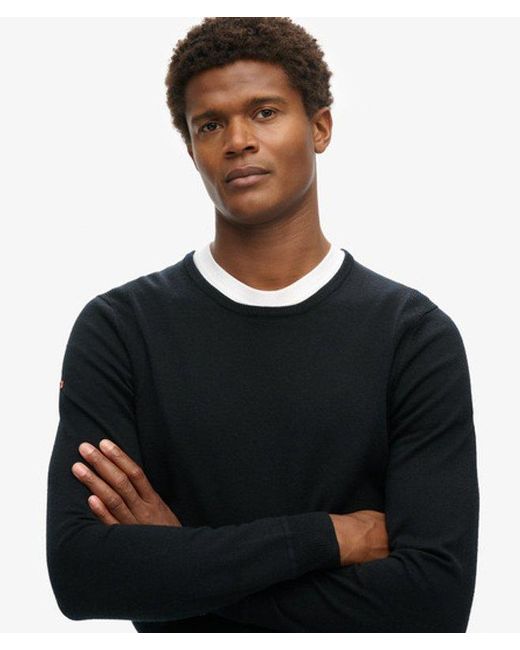 Superdry Black & Co Lightweight Merino Crew Jumper for men
