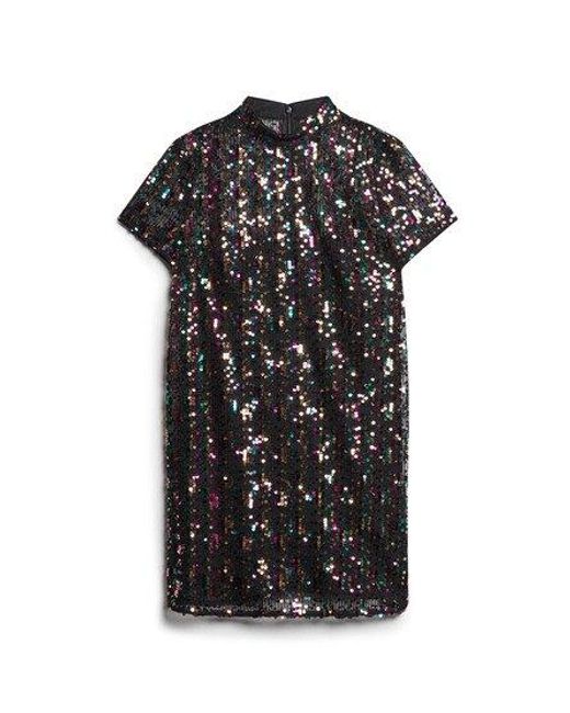 Superdry Black High Neck Sequin T-shirt Dress