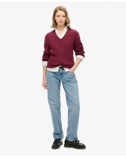 Pull overtaille torsadé à col v Superdry en coloris Red