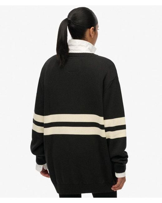 Superdry Black & Co Oversized Striped V-neck Jumper