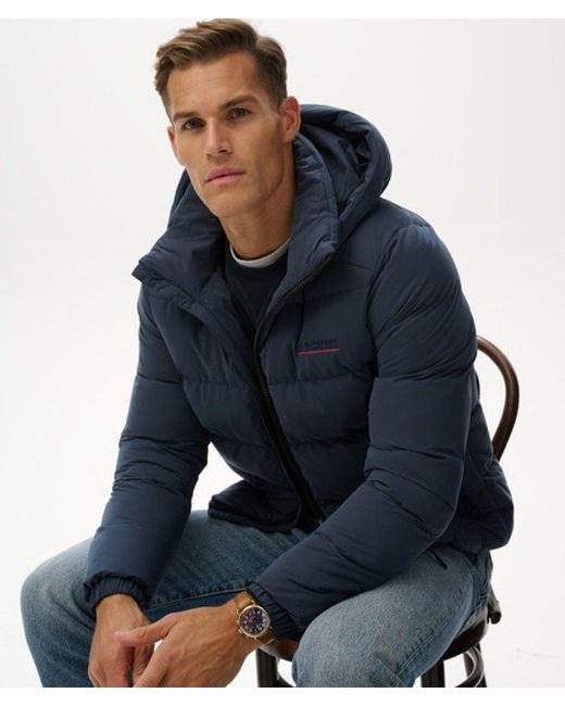 Superdry Blue & Co Hooded Microfibre Sport Puffer Jacket for men