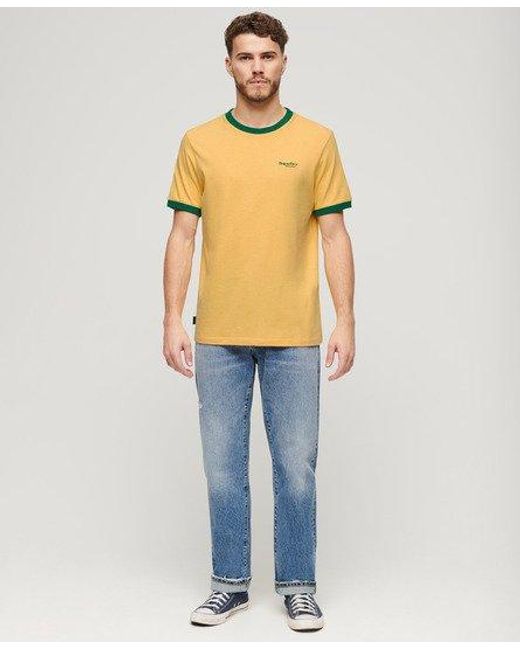 Superdry Essential T-shirt Met Logo En Contrasterende Biezen in het Yellow voor heren