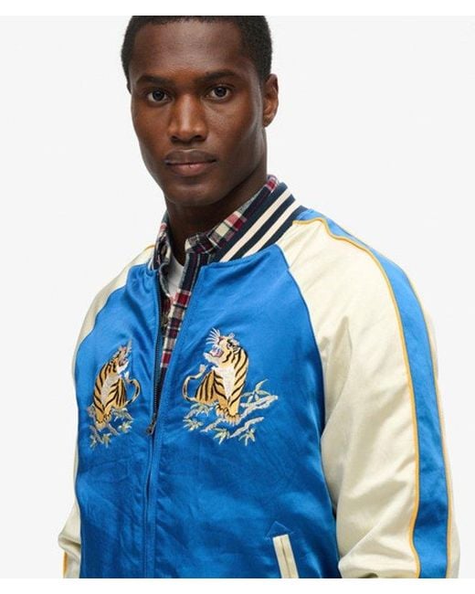 Superdry Blue & Co Fully Lined Embroidered Sukajan Bomber Jacket for men