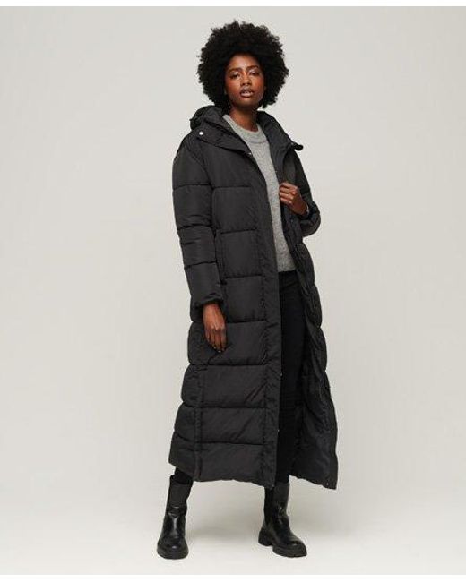 Superdry Black Hooded Maxi Puffer Coat