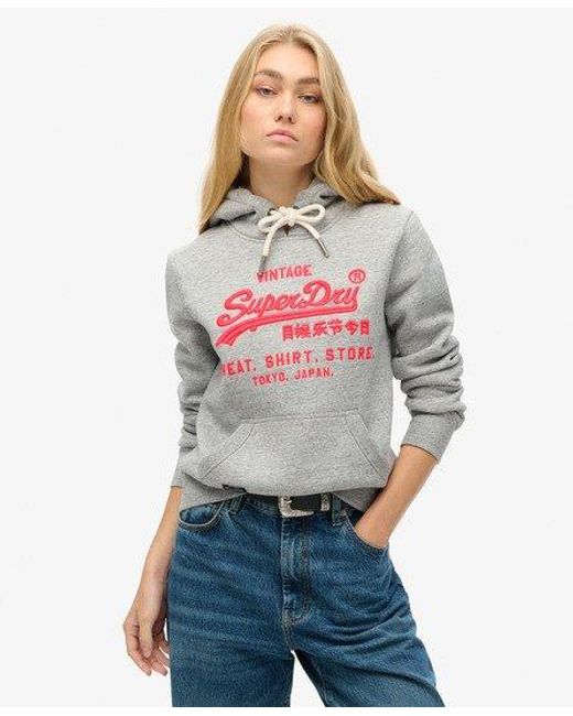 Superdry Gray Neon Vintage Logo Hoodie