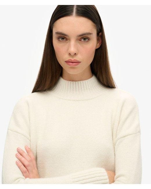 Superdry White Classic Essential Mock Neck Jumper
