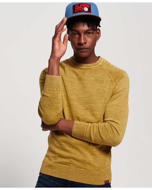 Superdry Garment Dyed L.a Crew Jumper Gold in Metallic for Men | Lyst
