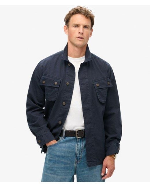 Superdry Blue Cotton Military Overshirt Jacket for men