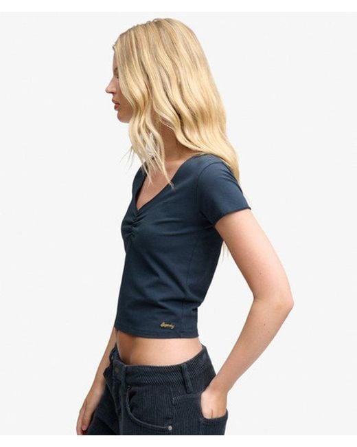 Superdry Blue & Co Gathered V-neck Crop T-shirt