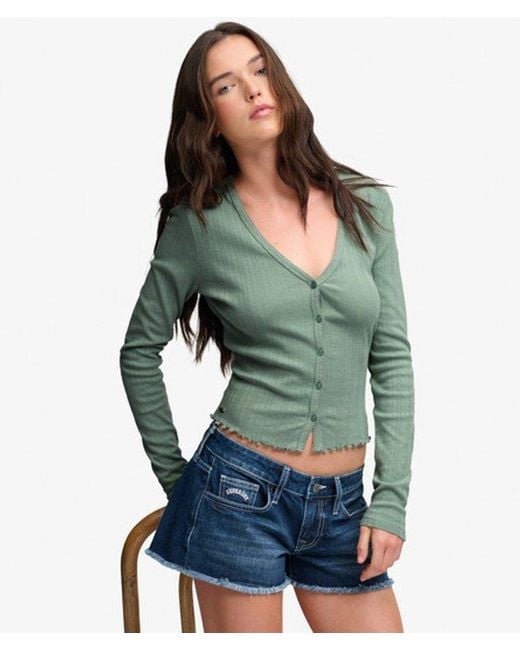 Superdry Green & Co Athletic Essential Pointelle Cardigan