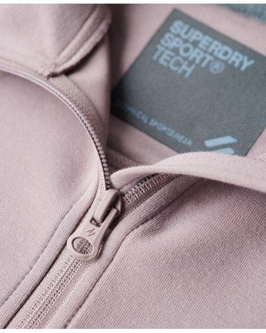 Sweat à capuche zippé décontracté sport tech Superdry en coloris Pink