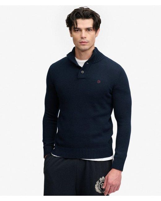 Superdry Blue & Co Cotton Button Henley Jumper for men