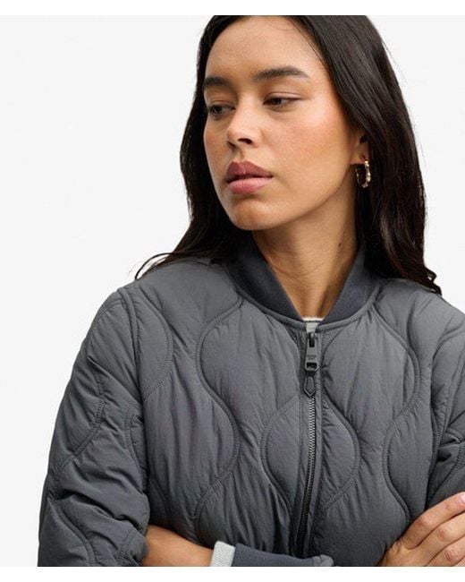 Superdry Gray Longline Onion Quilt Liner Jacket