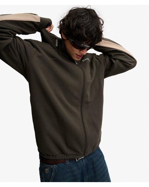 Superdry Black Bench X & Co Bench Double Zip Hooded Stripe Sweatshirt for men