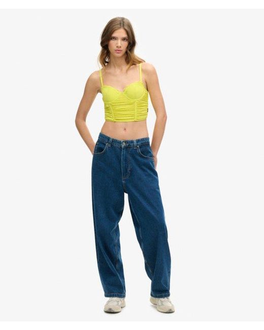 Superdry Green & Co Ruched Mesh Crop Corset Top