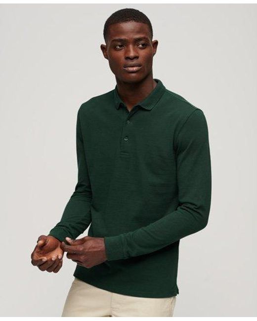 Superdry Green Classic Long Sleeve Cotton Pique Polo Shirt for men