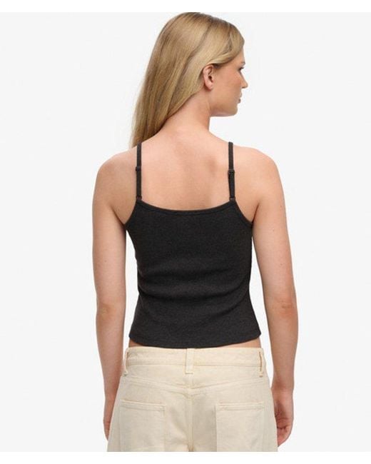 Superdry Black Athletic Essentials Embroidered Button Cami Top