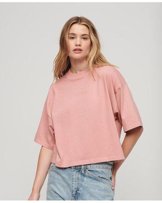 Superdry Pink Micro Logo Embroidered Boxy Top